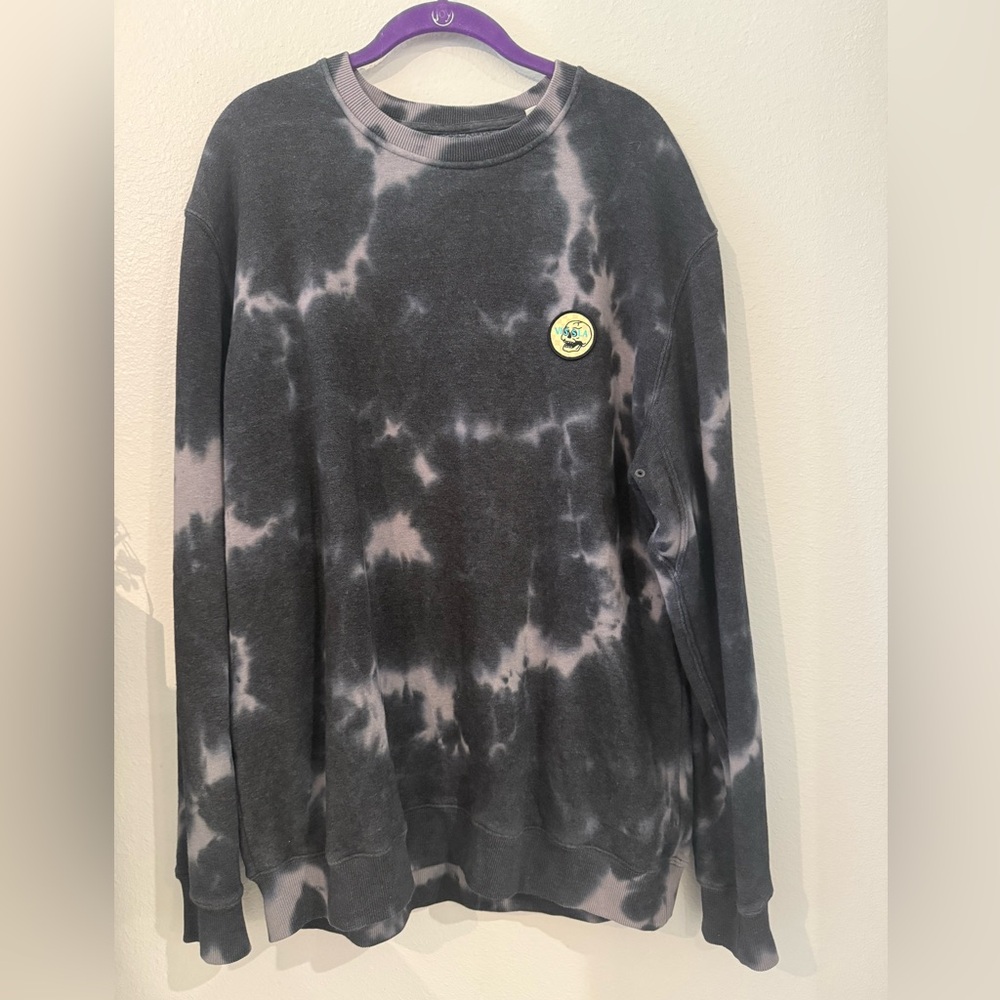 Vissla Solid Sets Eco Crewneck Sweatshirt Tie Dye Black Gray Mens XL - Picture 2 of 5